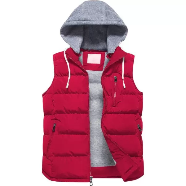 CREATMO US Mens Outdoor Winter Vest Outerwear Removable Hooded Padded Puffer Sleeveless VestRed