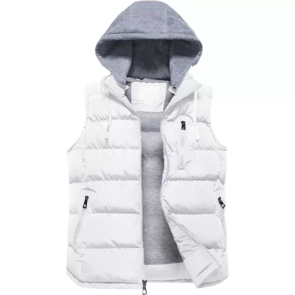 CREATMO US Mens Outdoor Winter Vest Outerwear Removable Hooded Padded Puffer Sleeveless VestWhite