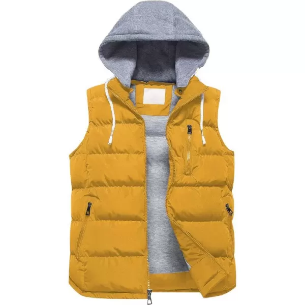 CREATMO US Mens Outdoor Winter Vest Outerwear Removable Hooded Padded Puffer Sleeveless VestYellow