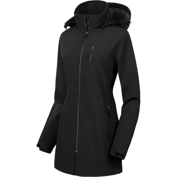 CREATMO US Womens Lightweight Waterproof Long Softshell Tactical Jacket Fleece Lined WindbreakerBlack