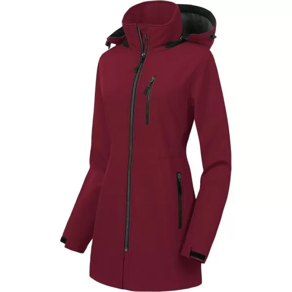 CREATMO US Womens Lightweight Waterproof Long Softshell Tactical Jacket Fleece Lined WindbreakerBurgundy