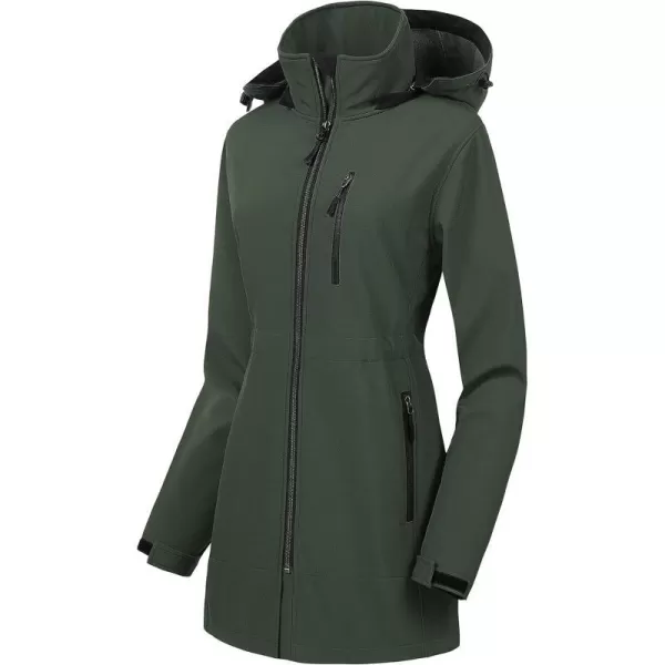 CREATMO US Womens Lightweight Waterproof Long Softshell Tactical Jacket Fleece Lined WindbreakerGreen