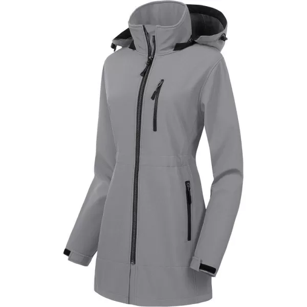 CREATMO US Womens Lightweight Waterproof Long Softshell Tactical Jacket Fleece Lined WindbreakerLight Grey