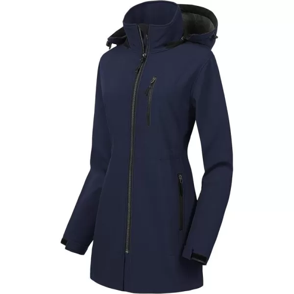 CREATMO US Womens Lightweight Waterproof Long Softshell Tactical Jacket Fleece Lined WindbreakerNavy