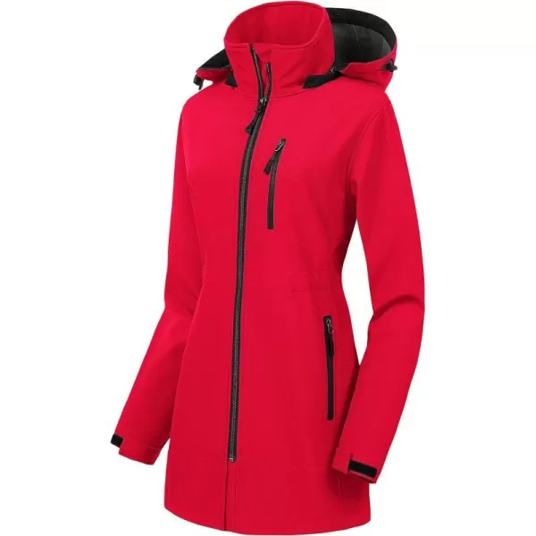 CREATMO US Womens Lightweight Waterproof Long Softshell Tactical Jacket Fleece Lined WindbreakerRed