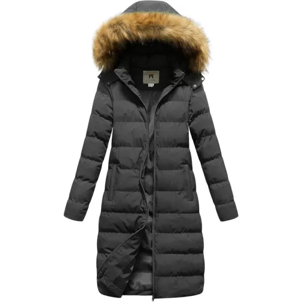 CREATMO US Womens Long Winter Faux Fur Coat Puffer Warm Jacket with Detachable HoodGrey