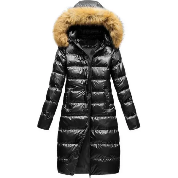 CREATMO US Womens Long Winter Faux Fur Coat Puffer Warm Jacket with Detachable HoodShine Black