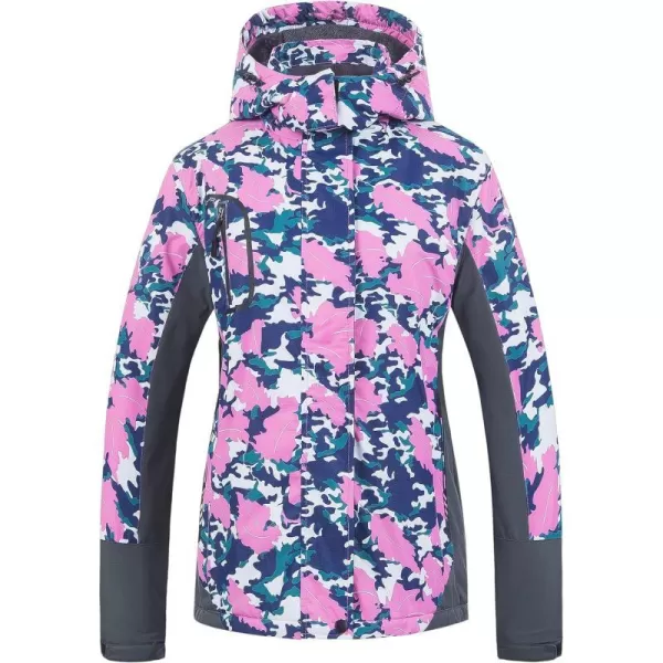 CREATMO US Womens Mountain Waterproof Ski Jacket Windproof Snowboarding Jacket Warm Winter Coat RaincoatFlower Printed