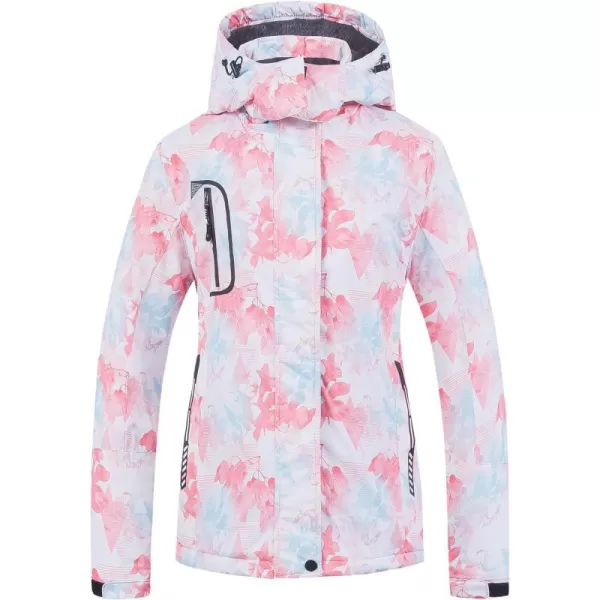 CREATMO US Womens Mountain Waterproof Ski Jacket Windproof Snowboarding Jacket Warm Winter Coat RaincoatPink Printed