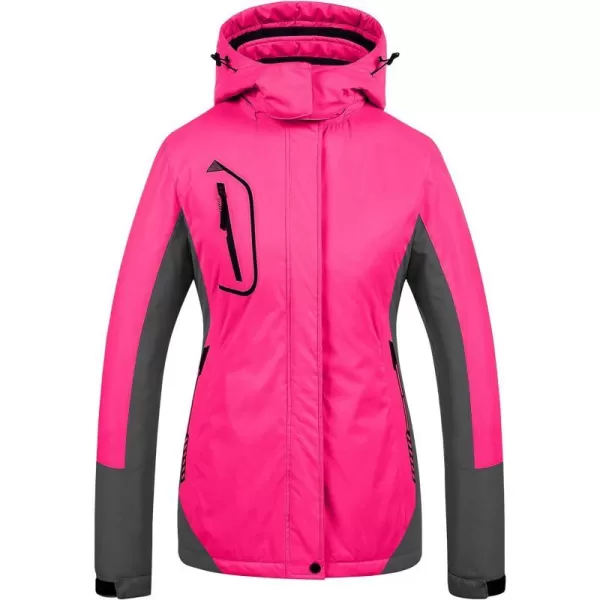 CREATMO US Womens Mountain Waterproof Ski Jacket Windproof Snowboarding Jacket Warm Winter Coat RaincoatRose Red