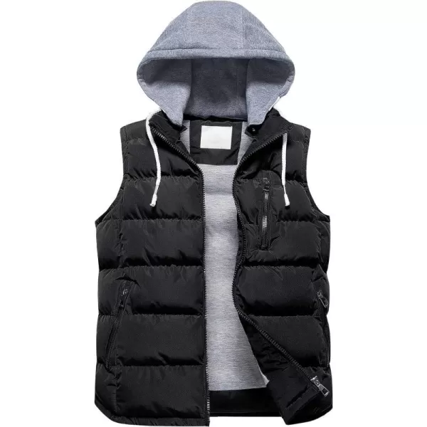 CREATMO US Womens Warm Vest Outerwear Thick Padded Puffer Sleeveless Vest With Detachable HoodBlack