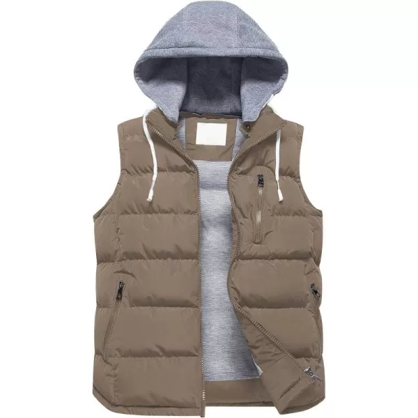 CREATMO US Womens Warm Vest Outerwear Thick Padded Puffer Sleeveless Vest With Detachable HoodBrown