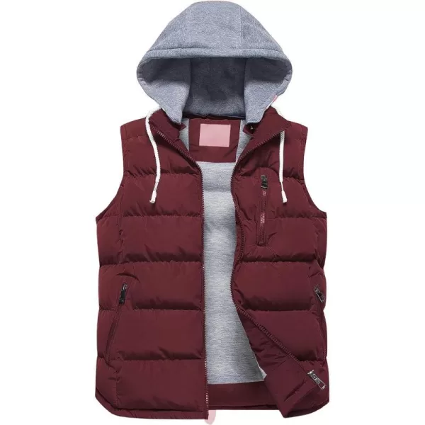 CREATMO US Womens Warm Vest Outerwear Thick Padded Puffer Sleeveless Vest With Detachable HoodBurgundy