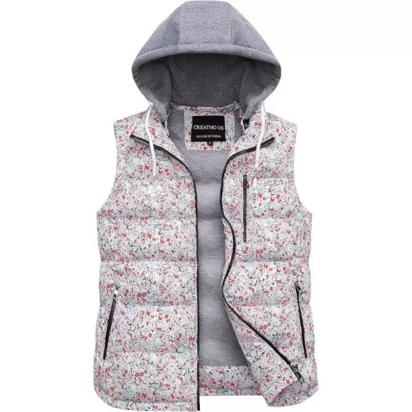 CREATMO US Womens Warm Vest Outerwear Thick Padded Puffer Sleeveless Vest With Detachable HoodFlowers