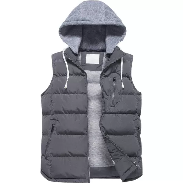 CREATMO US Womens Warm Vest Outerwear Thick Padded Puffer Sleeveless Vest With Detachable HoodGrey