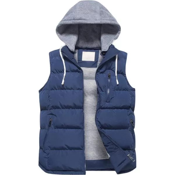 CREATMO US Womens Warm Vest Outerwear Thick Padded Puffer Sleeveless Vest With Detachable HoodNavy