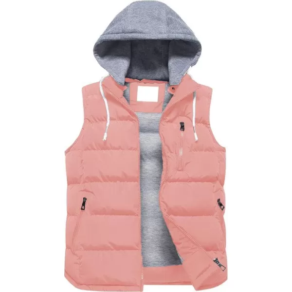 CREATMO US Womens Warm Vest Outerwear Thick Padded Puffer Sleeveless Vest With Detachable HoodPink