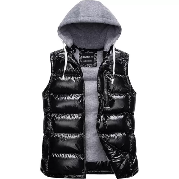 CREATMO US Womens Warm Vest Outerwear Thick Padded Puffer Sleeveless Vest With Detachable HoodShine Black