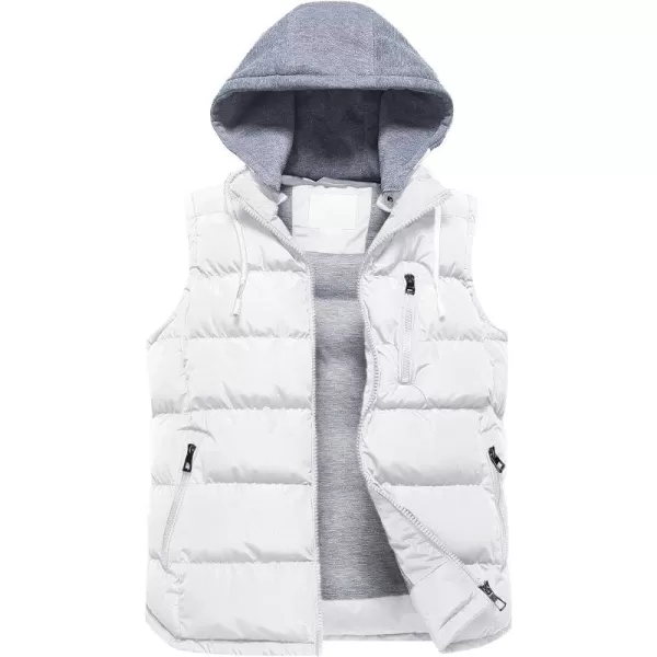 CREATMO US Womens Warm Vest Outerwear Thick Padded Puffer Sleeveless Vest With Detachable HoodWhite