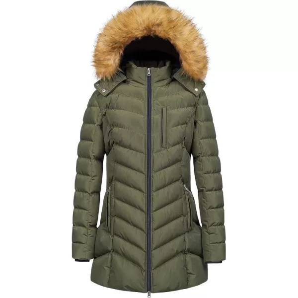 CREATMO US Womens Winter Hooded Coat Waterproof Warm Long Puffer Jacket ParkaArmy Green