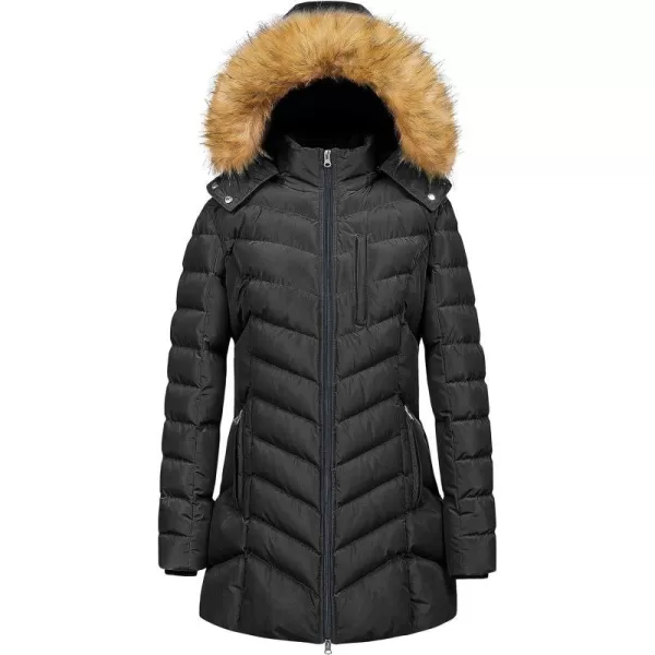 CREATMO US Womens Winter Hooded Coat Waterproof Warm Long Puffer Jacket ParkaBlack