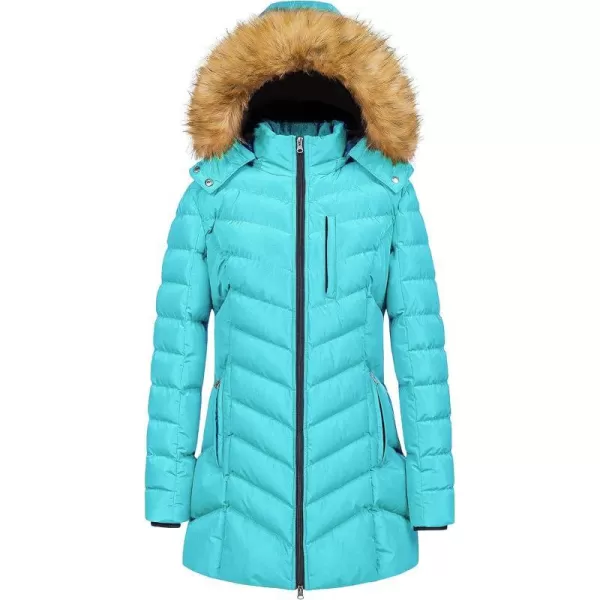 CREATMO US Womens Winter Hooded Coat Waterproof Warm Long Puffer Jacket ParkaBlue