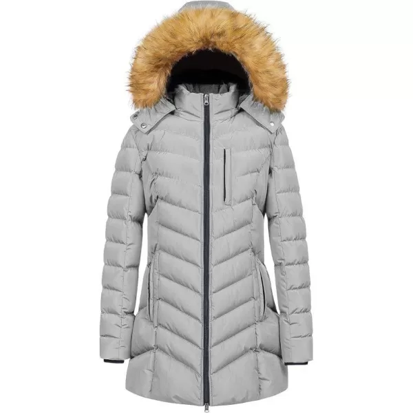 CREATMO US Womens Winter Hooded Coat Waterproof Warm Long Puffer Jacket ParkaGrey