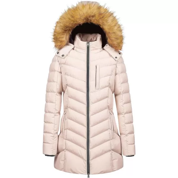 CREATMO US Womens Winter Hooded Coat Waterproof Warm Long Puffer Jacket ParkaLight Pink