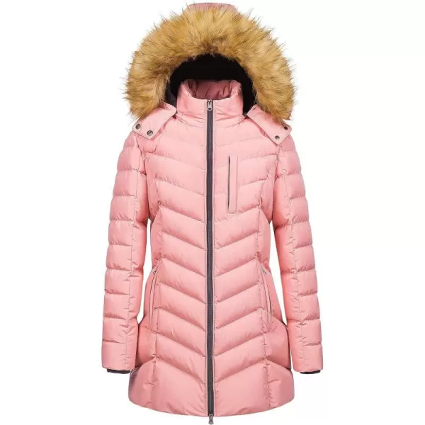 CREATMO US Womens Winter Hooded Coat Waterproof Warm Long Puffer Jacket ParkaPink