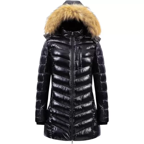 CREATMO US Womens Winter Hooded Coat Waterproof Warm Long Puffer Jacket ParkaShine Black