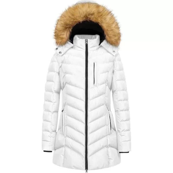 CREATMO US Womens Winter Hooded Coat Waterproof Warm Long Puffer Jacket ParkaWhite