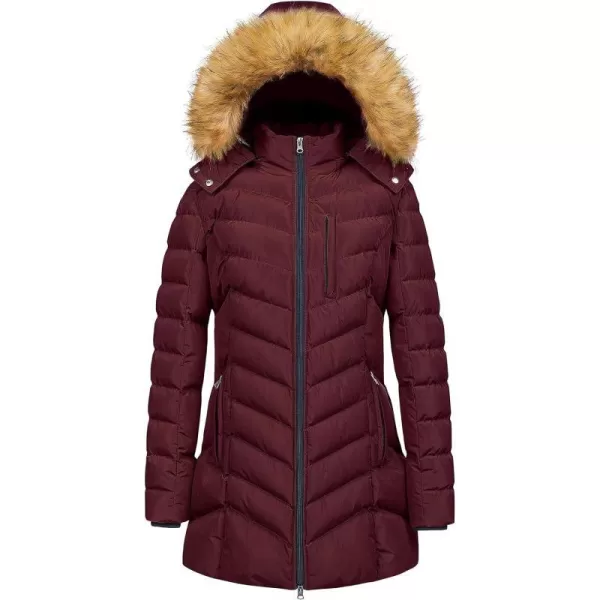 CREATMO US Womens Winter Hooded Coat Waterproof Warm Long Puffer Jacket ParkaWine Red