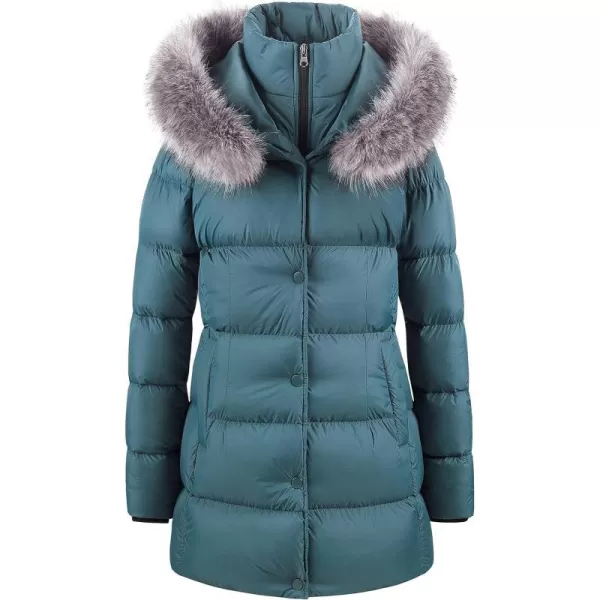 CREATMO US Womens Winter Snow Jacket Long Fur Puffer Coat With Removable Faux Fur TrimAcid Blue