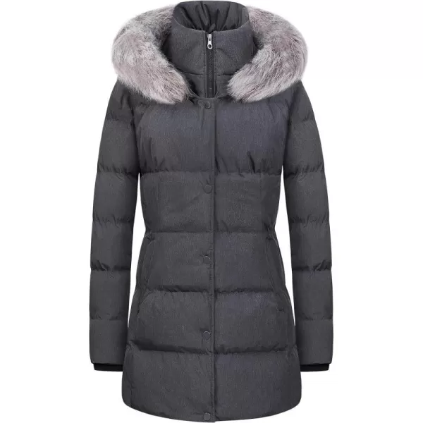 CREATMO US Womens Winter Snow Jacket Long Fur Puffer Coat With Removable Faux Fur TrimCharcoal Heather