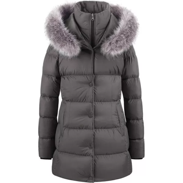 CREATMO US Womens Winter Snow Jacket Long Fur Puffer Coat With Removable Faux Fur TrimGrey