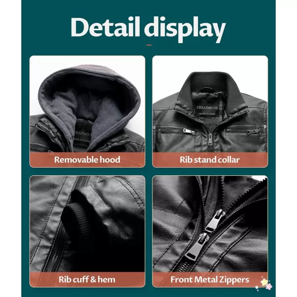 Boys Faux Leather Jacket Windproof Warm Winter Coat Kids Bomber Outerwear Waterproof PU Motorcycle JacketBlack Moderate