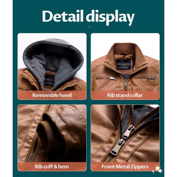 Boys Faux Leather Jacket Windproof Warm Winter Coat Kids Bomber Outerwear Waterproof PU Motorcycle JacketBrown Moderate