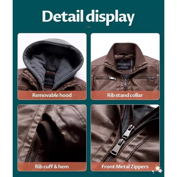 Boys Faux Leather Jacket Windproof Warm Winter Coat Kids Bomber Outerwear Waterproof PU Motorcycle JacketCoffee Moderate