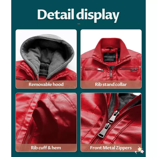 Boys Faux Leather Jacket Windproof Warm Winter Coat Kids Bomber Outerwear Waterproof PU Motorcycle JacketRed