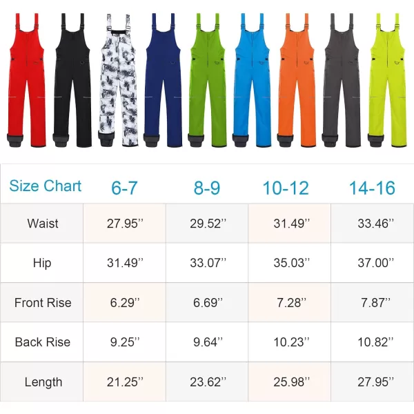 CREATMO US Boys Snow Bibs Kids Ski Pants Waterproof Insulated Winter OverallsCargo Black