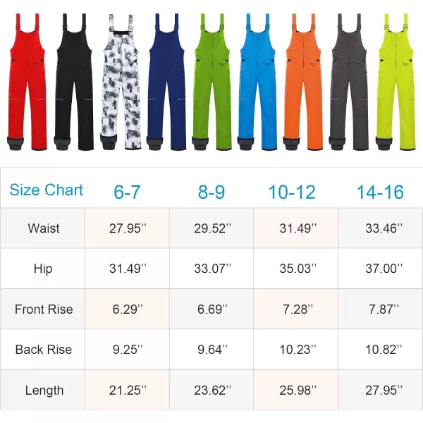 CREATMO US Boys Snow Bibs Kids Ski Pants Waterproof Insulated Winter OverallsCargo Red
