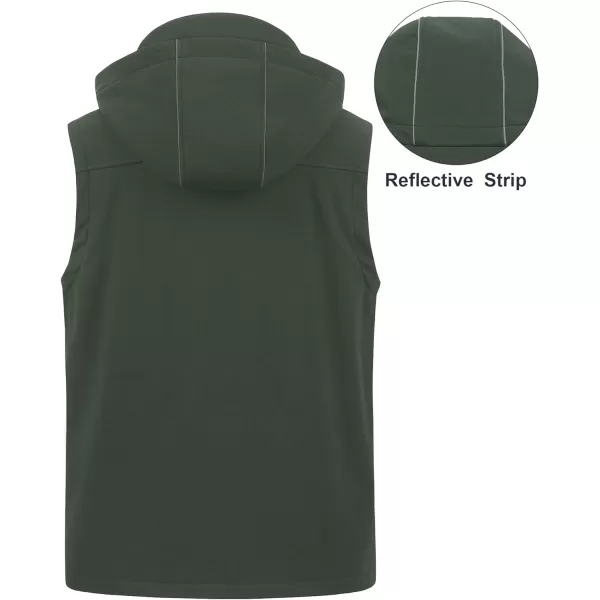 CREATMO US Mens Casual Lightweight Warm Thin Outerwear Vest Windbreaker Sleeveless Jacket With Removable HoodArmy Green