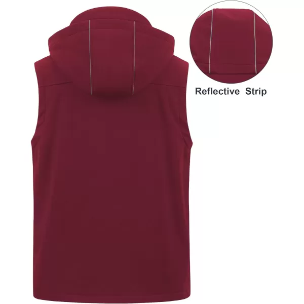 CREATMO US Mens Casual Lightweight Warm Thin Outerwear Vest Windbreaker Sleeveless Jacket With Removable HoodBurgundy