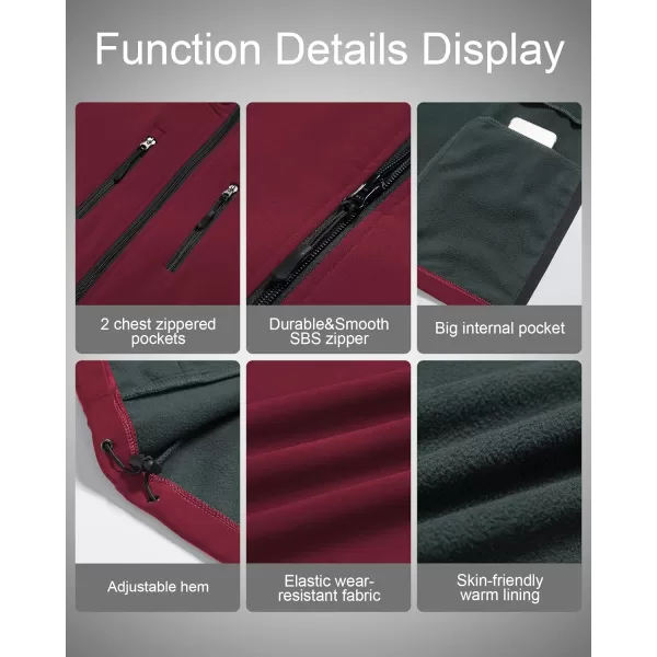 CREATMO US Mens Casual Lightweight Warm Thin Outerwear Vest Windbreaker Sleeveless Jacket With Removable HoodBurgundy
