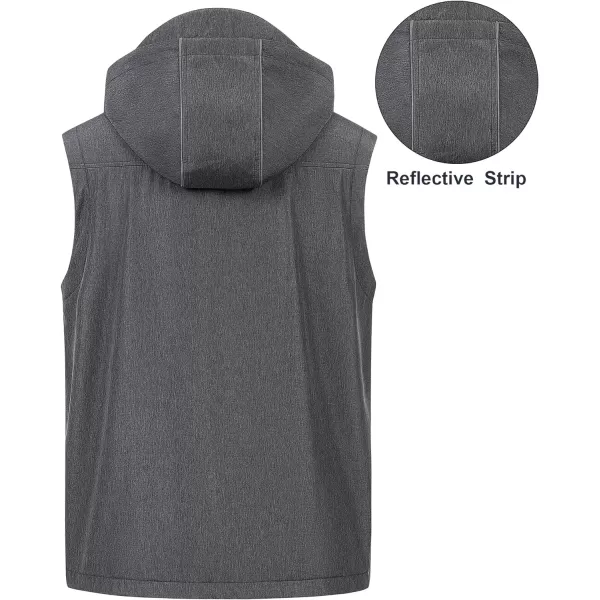 CREATMO US Mens Casual Lightweight Warm Thin Outerwear Vest Windbreaker Sleeveless Jacket With Removable HoodDark Grey Heather