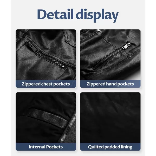 CREATMO US Mens Faux Leather Jacket Motorcycle Jacket Waterproof Windproof PU Moto Vintage Bomber Hoodie with Removable HoodBlack Light