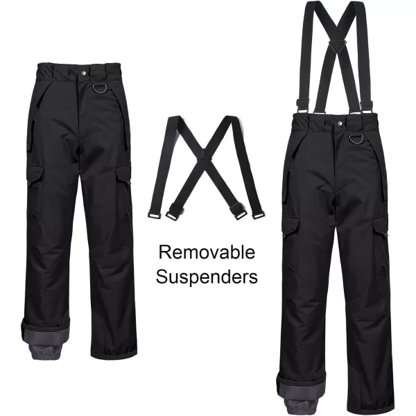 CREATMO US Mens Snow Pants Ski Bibs Waterproof Insulated Winter Snowboard CargoCargo Black