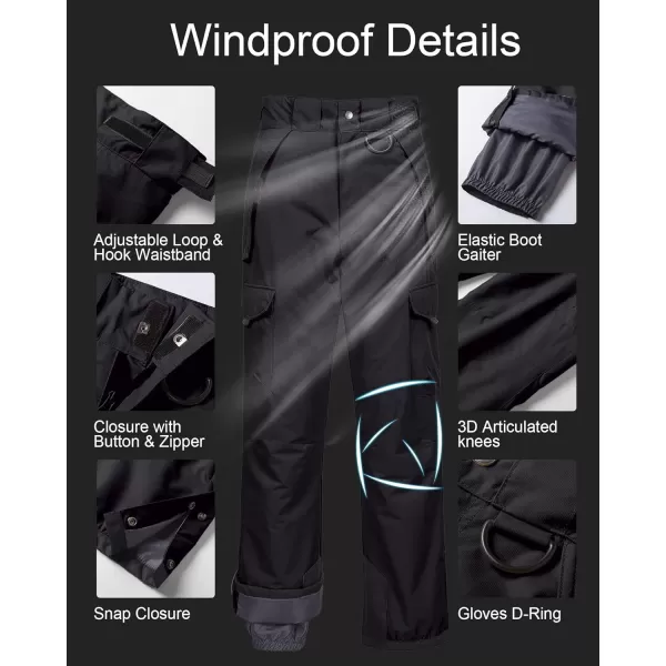 CREATMO US Mens Snow Pants Ski Bibs Waterproof Insulated Winter Snowboard CargoCargo Black