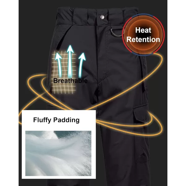 CREATMO US Mens Snow Pants Ski Bibs Waterproof Insulated Winter Snowboard CargoCargo Black