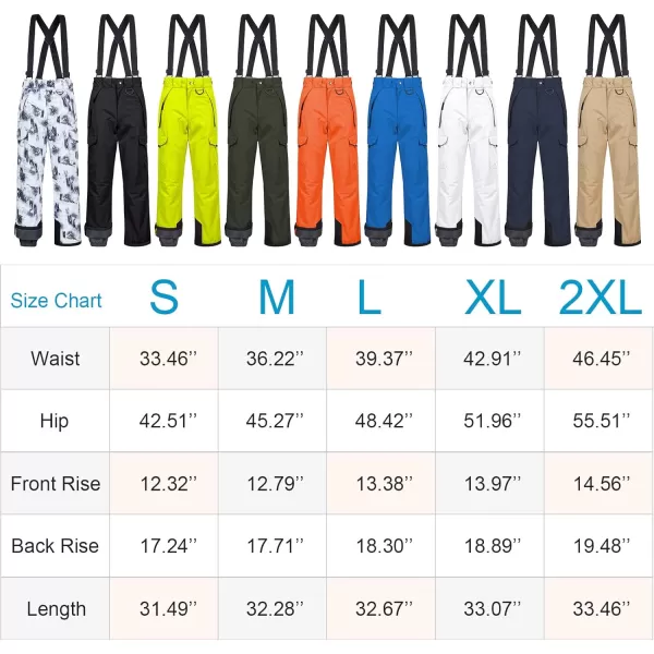 CREATMO US Mens Snow Pants Ski Bibs Waterproof Insulated Winter Snowboard CargoCargo Black White